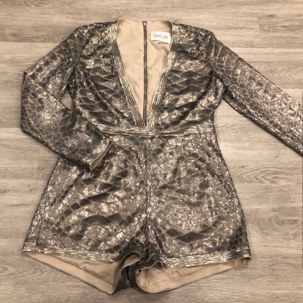 Saylor Misha Sequinned Romper shorts gold